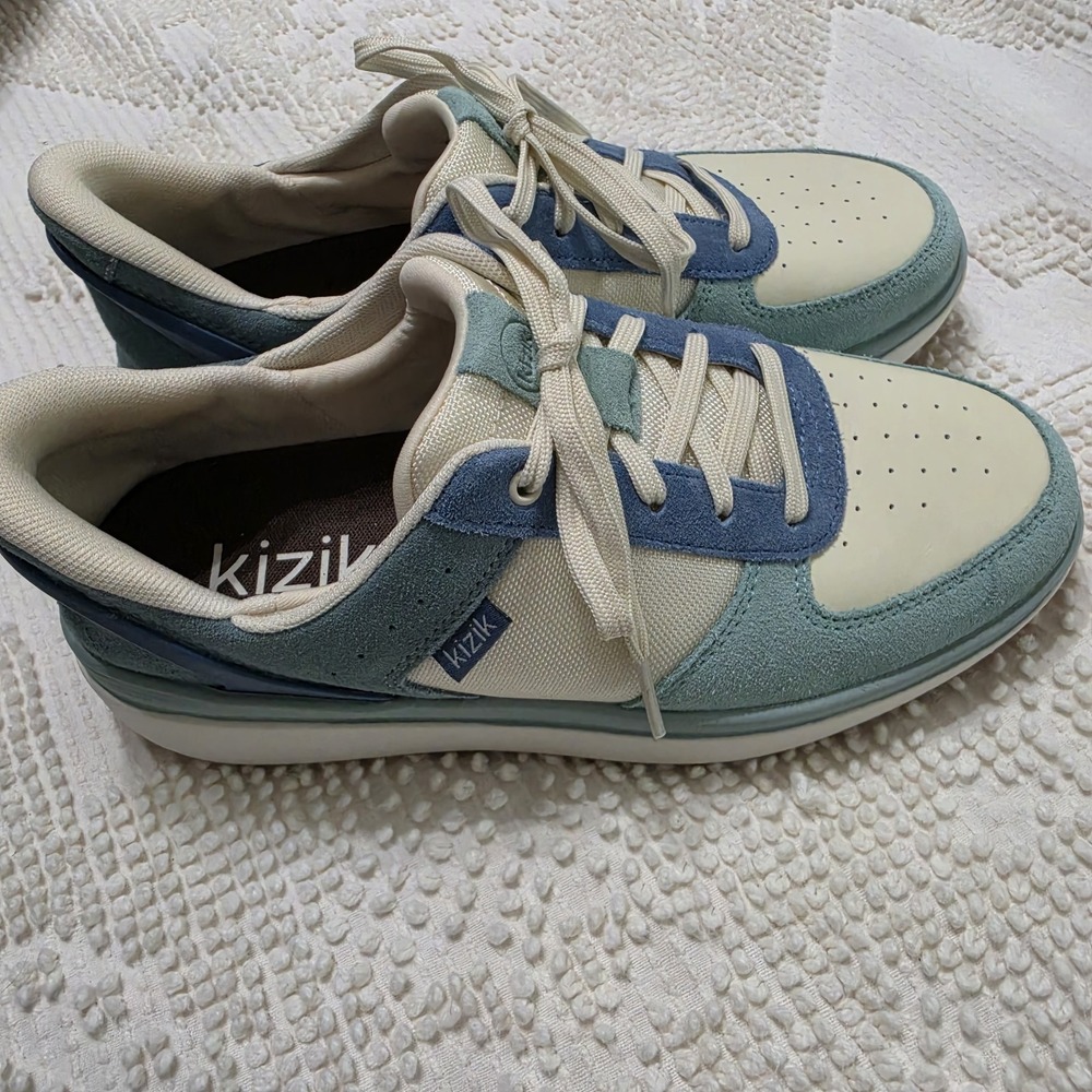 Kizik Brisbane Womens 8 Mineral Blue Hands Free Step In Suede Lace Up Sneakers